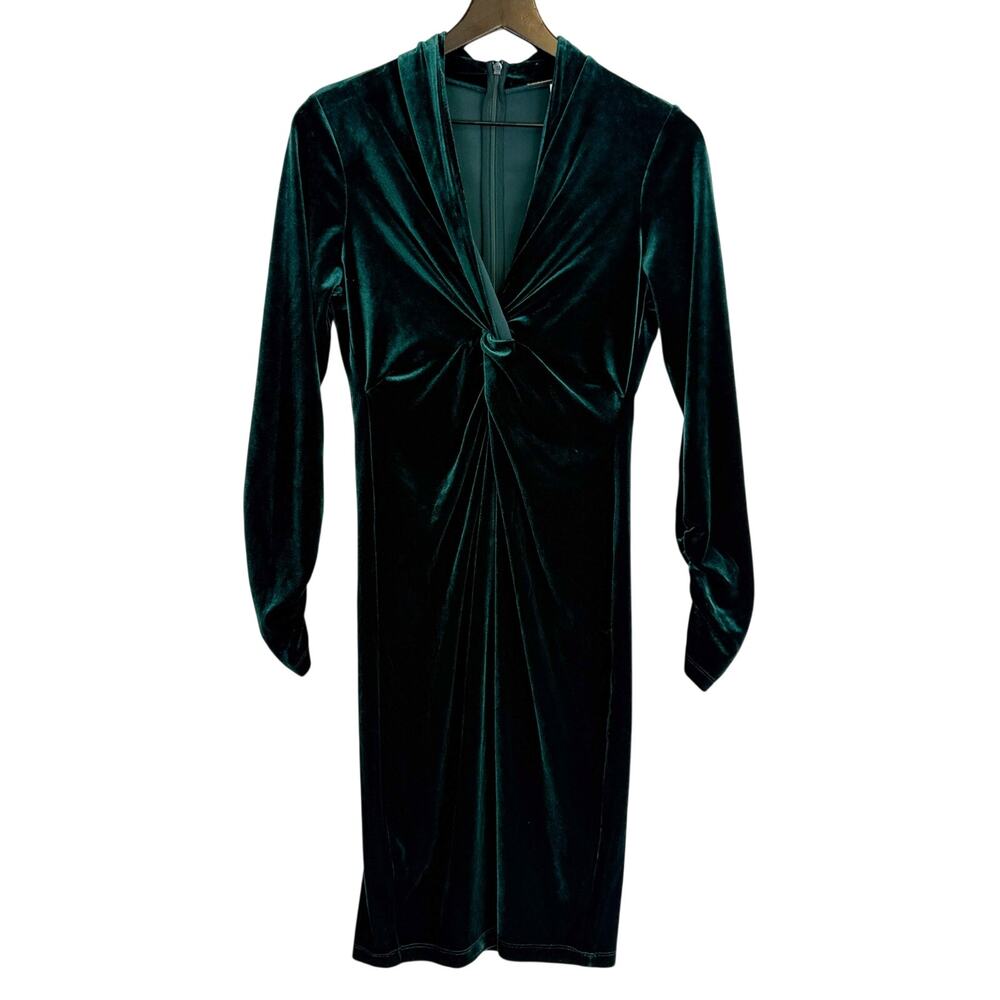 New Elie Tahari Cynthia Twist-front Velvet Dress Sheath Green - S - Picture 1 of 10